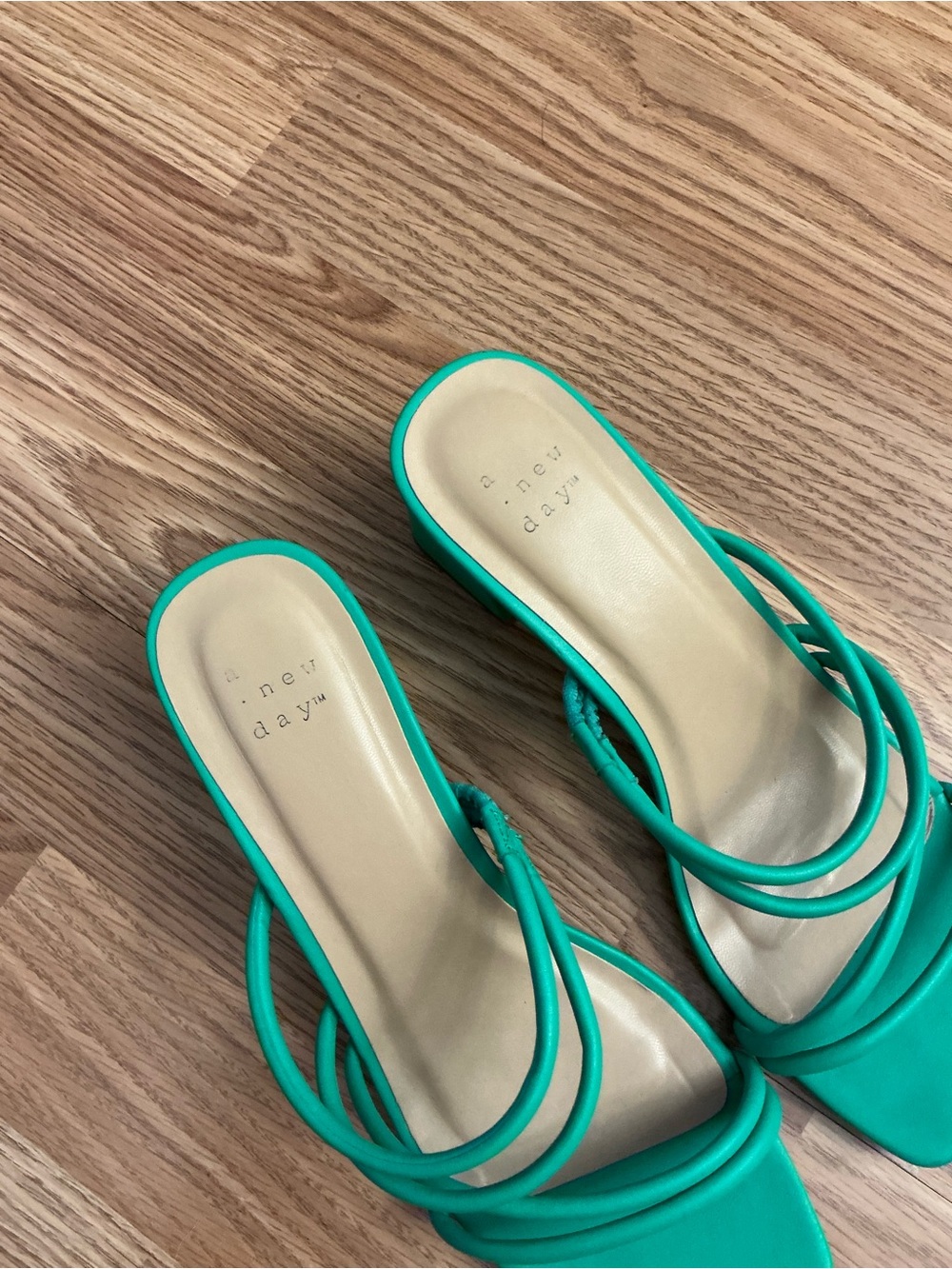 A New Day Teal Green Strappy Square-Toe Slide Heels Size 8 - Picture 6 of 8